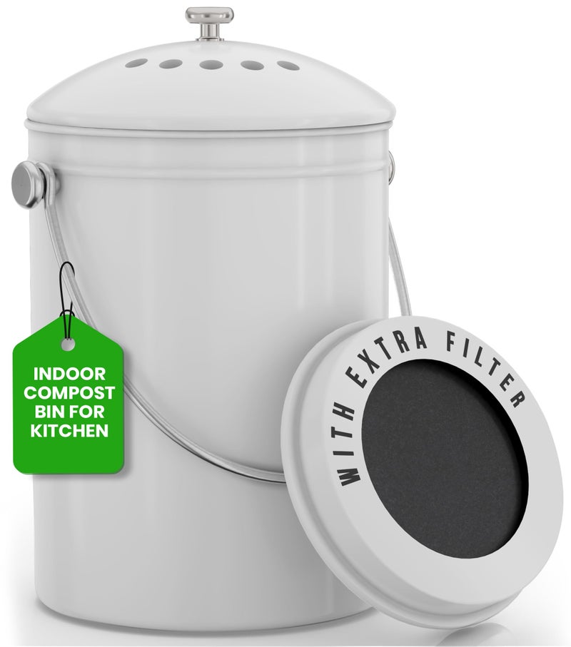 Utopia Kitchen Compost Bin for Kitchen Countertop, 1.3 Gallon Compost Bucket for Kitchen with Lid, Includes 1 Spare Charcoal Filter (White) - Image 1